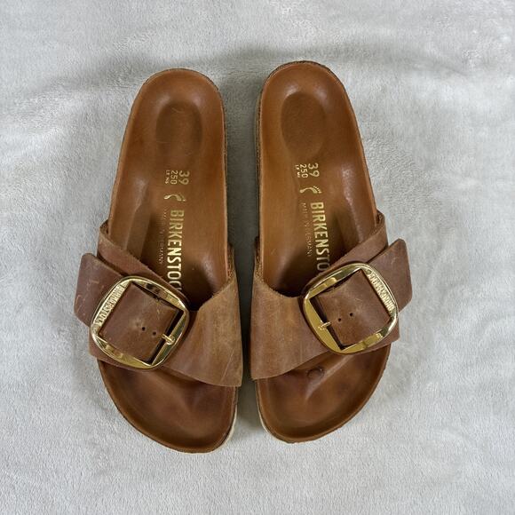 Birkenstock Madrid Big Buckle Sandals In Oiled Leather T-Strap Sandals Sz 39/8 - Picture 9 of 16
